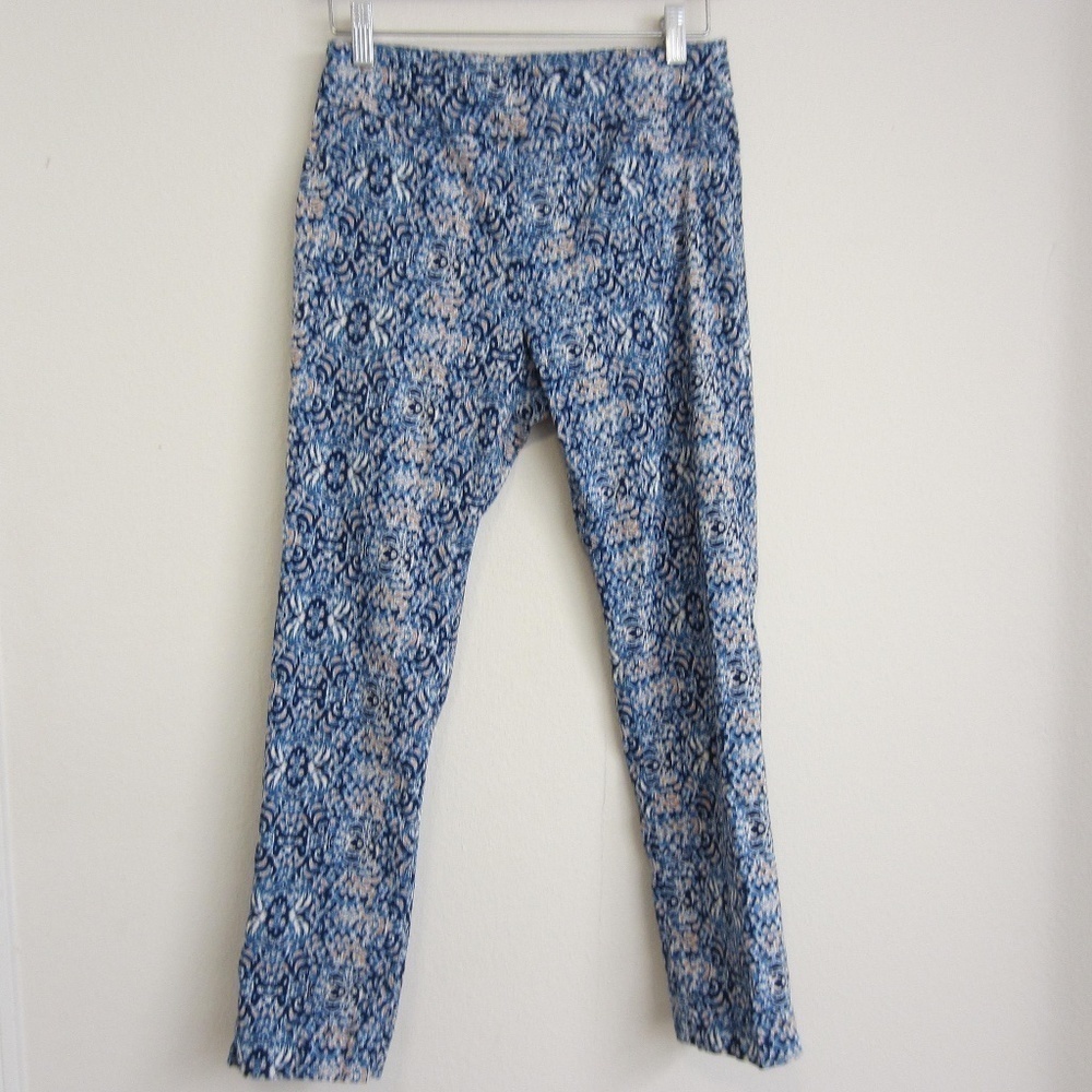 Soft Surroundings Pants Women'S PS Blue Floral Straight Leg Akle Pullon Stretch‎
